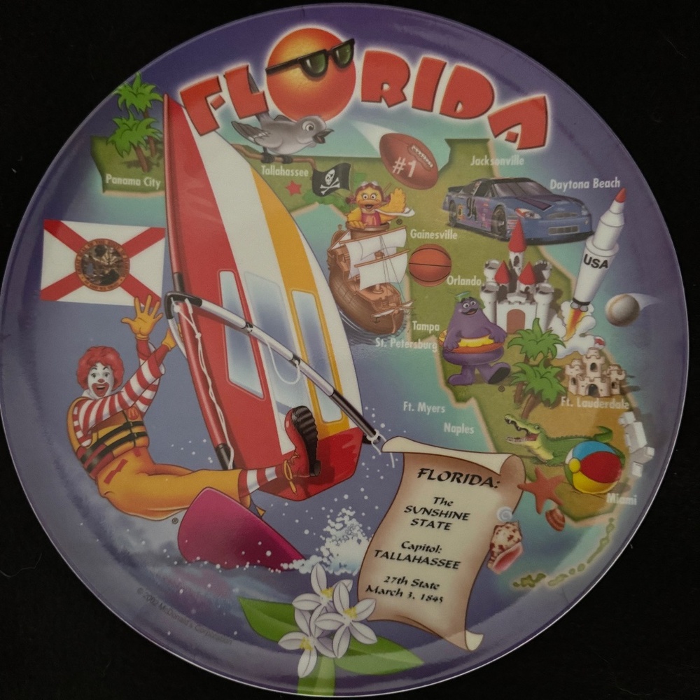 New 2002 Ronald McDonald’s 9 1/2” Florida Melamine Collectors Plate Vintage